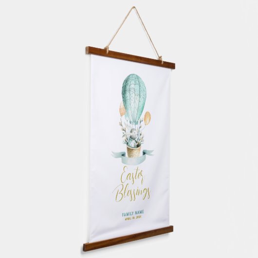 Snijder Bunny in een hete ballon, aangepaste tekst Hangend Wandkleed (Gebogen)