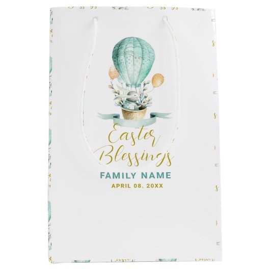 Snijder Bunny in een hete ballon, aangepaste tekst Medium Cadeauzakje (Voorkant)