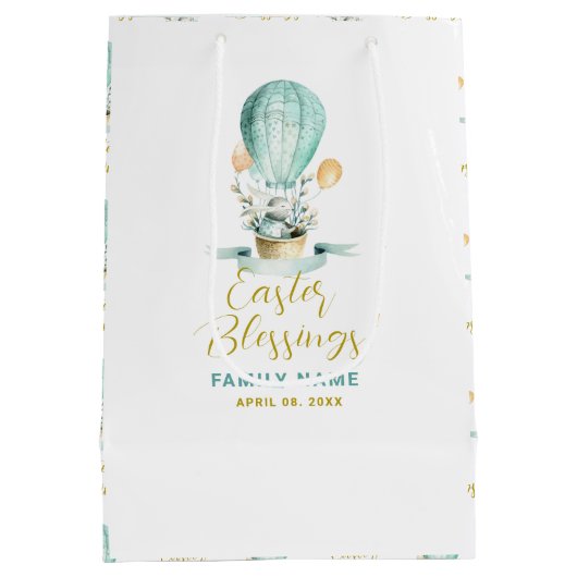 Snijder Bunny in een hete ballon, aangepaste tekst Medium Cadeauzakje (Achterkant)