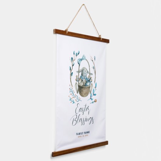 Snijder Bunny in een mandje, aangepaste tekst Hangend Wandkleed (Gebogen)