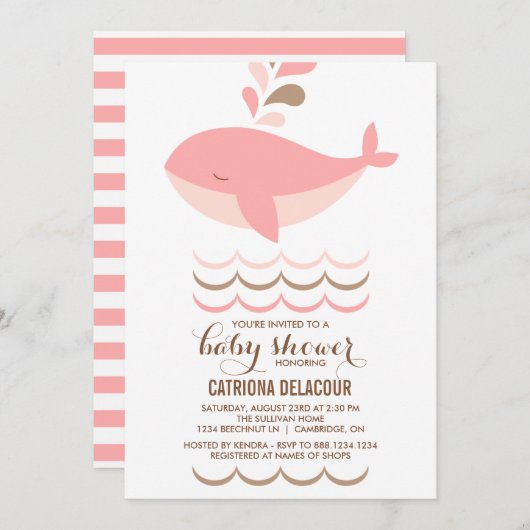 SNIJPINK WHALE HET IS EEN INVITATIE VAN HET MEISJE KAART (Voorkant / Achterkant)