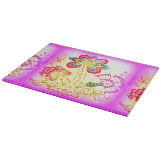 snijplaat van geborduurd roze palmboom snijplank (Hoek)