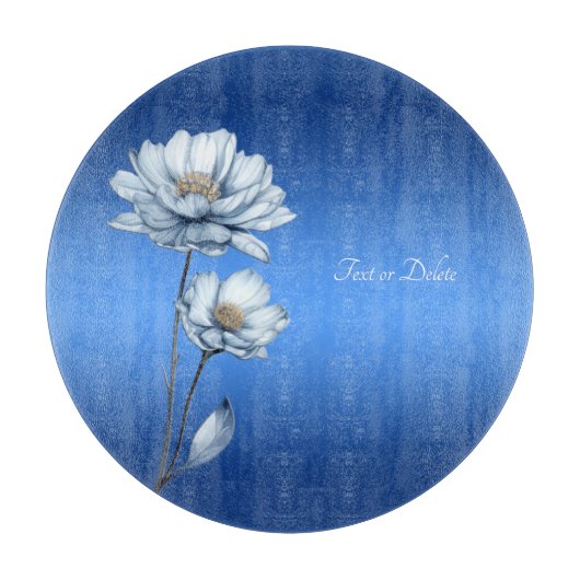Snijplank Blauwe Aquarel Bloemen (Voorkant)