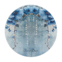 Snijplank Blauwe Bloemen en Parels