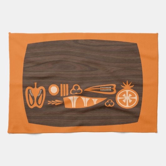  snijplank en oranje groenten, theedoek (Horizontaal)