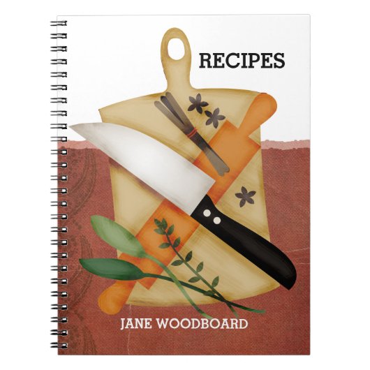 Snijplank koks mes rollende pin kruiden specerijen notitieboek (Voorkant)