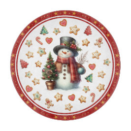 Snijplank Rond Sneeuwman en Kerstkoekjes