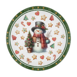 Snijplank Rond Sneeuwman en Kerstkoekjes
