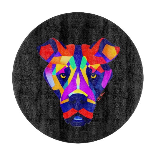 Snijplank van zwart rond glas van Alexander's Dog (Voorkant)