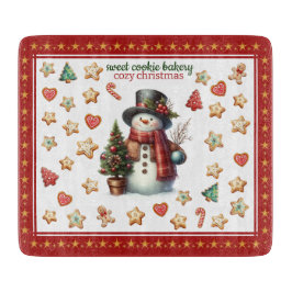 Snijplank Vierkant Sneeuwman en Kerstkoekjes
