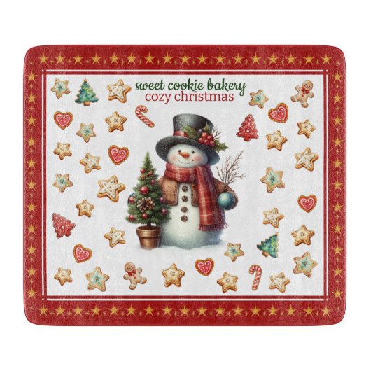 Snijplank Vierkant Sneeuwman en Kerstkoekjes (Voorkant)