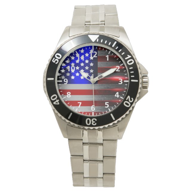 Snijrandlaserknippen Amerikaanse vlag 1 Horloge (Voorkant)