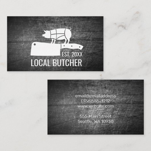 snijschema voor slagervlees | gekrast metaal visitekaartje (Voorkant / Achterkant)