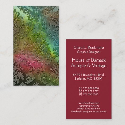 Snijvet, SATIN ABSTRACT in BLAUWGROEN, GROEN en PI Visitekaartje (Voorkant / Achterkant)