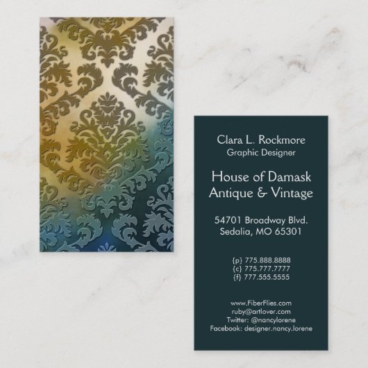 Snijvet, SATIN ABSTRACT in GOLD en BLUE Visitekaartje (Voorkant / Achterkant)