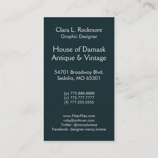 Snijvet, SATIN ABSTRACT in GOLD en BLUE Visitekaartje (Achterkant)