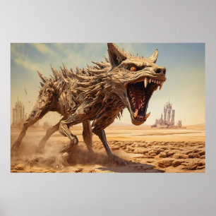 Snikkende coyote op een desolate landschap poster
