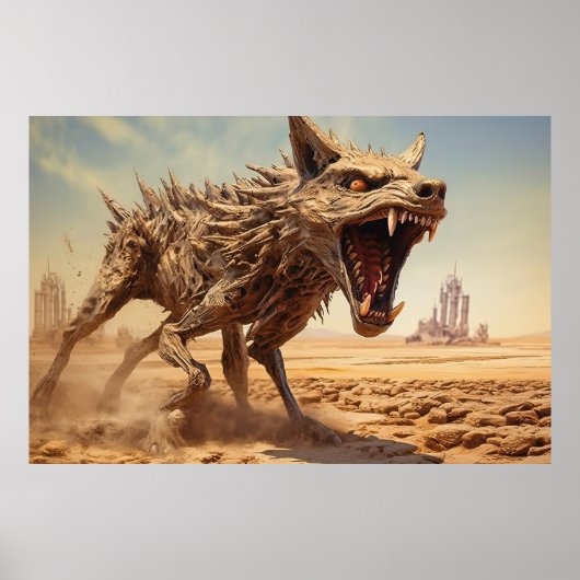 Snikkende coyote op een desolate landschap poster (Voorkant)