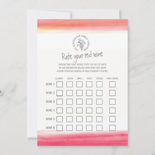 Snip en monster rode wijn proeverij scorecard kaart (Achterkant)