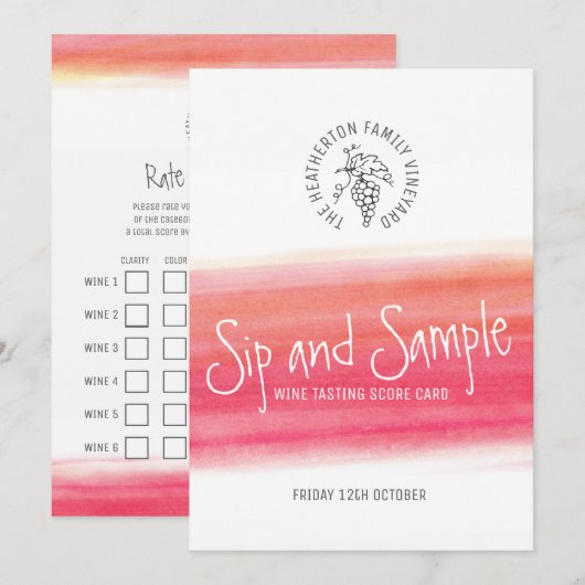 Snip en monster rode wijn proeverij scorecard kaart (Voorkant / Achterkant)