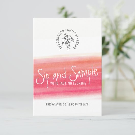 Snip en monster rode wijn proeverijen uitnodiginge kaart (Staand voorkant)