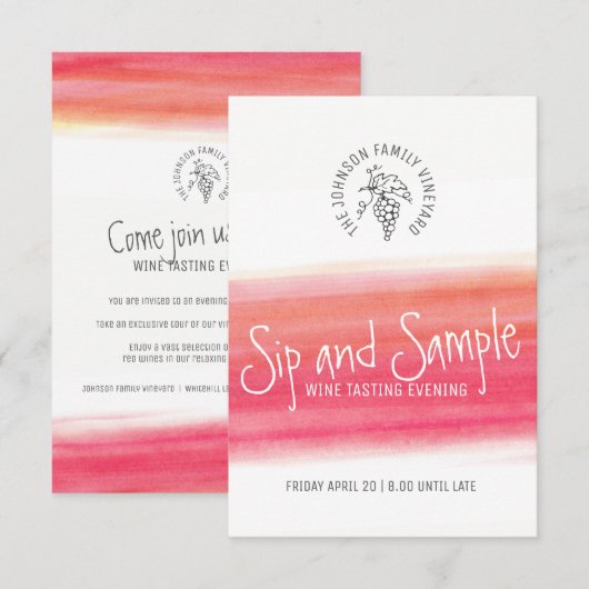 Snip en monster rode wijn proeverijen uitnodiginge kaart (Voorkant / Achterkant)