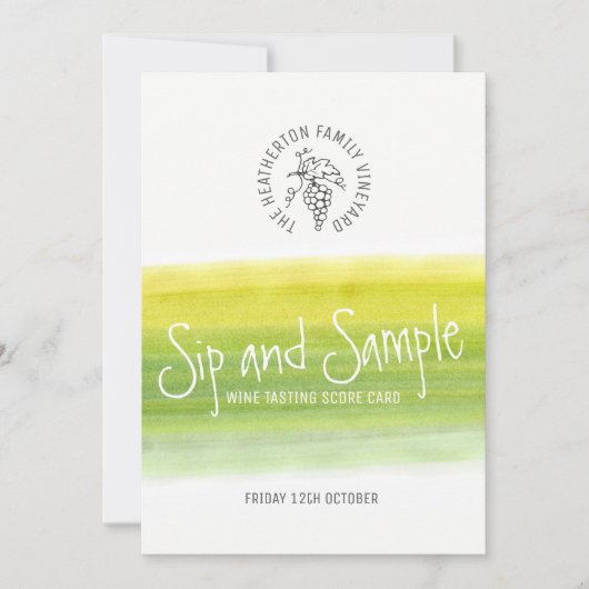 Snip en monster witte wijn proeverij scorecard kaart (Voorkant)