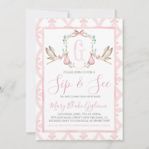 Snip en zie Baby Meisje Waterverf Ooievaar Kaart