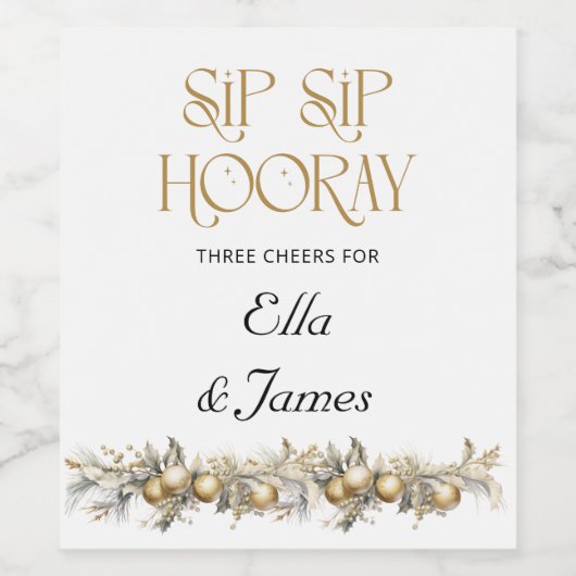 Snip Hoera Holly Garland Kerstbruiloft Wijn Etiket (Enkel label)