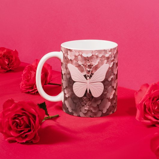 Snip in stijl: De 3D pastel roze vlinder Tweekleurige Koffiemok