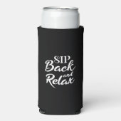 Snip terug en Relax Black Slim Seltzer Blikjeskoeler (Seltzer Voorkant)