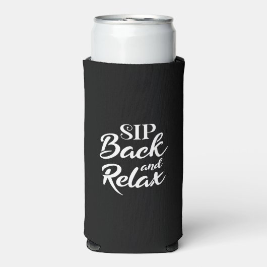 Snip terug en Relax Black Slim Seltzer Blikjeskoeler (Seltzer Voorkant)