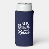 Snip terug en Relax Blue Slim Seltzer Blikjeskoeler (Seltzer Achterkant)