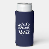 Snip terug en Relax Blue Slim Seltzer Blikjeskoeler (Seltzer Voorkant)