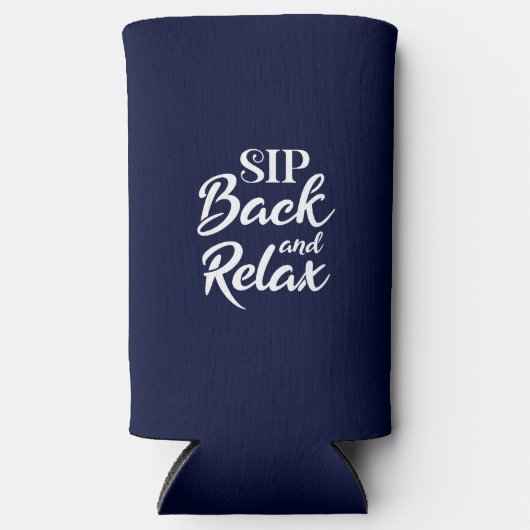 Snip terug en Relax Blue Slim Seltzer Blikjeskoeler (Voorkant)