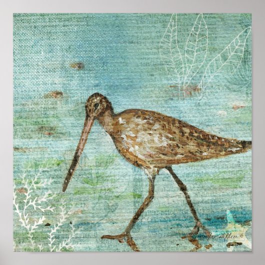 Snipe Coastal Shorebird Beach Art Print (Voorkant)