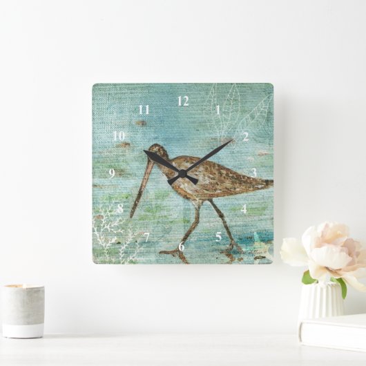 Snipe Shorebird Beach House Home Decor Art Vierkante Klok (Huis)