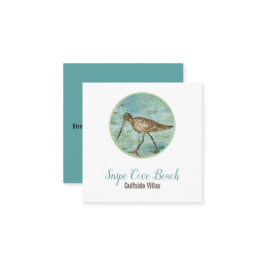 Snipe Shorebird on Beach Coastal Theme Vierkante Visitekaartje