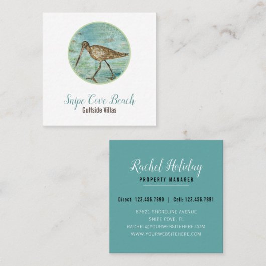 Snipe Shorebird on Beach Coastal Theme Vierkante Visitekaartje (Voorkant / Achterkant)