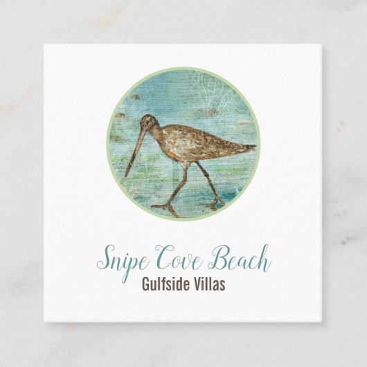 Snipe Shorebird on Beach Coastal Theme Vierkante Visitekaartje (Voorkant)