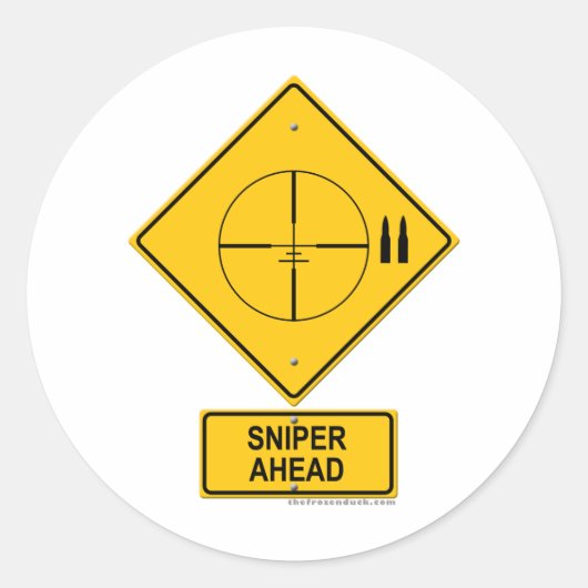 Sniper Ahead Warning Sign (Crosshaar) Ronde Sticker (Voorkant)