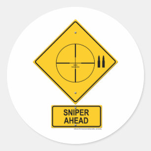 Sniper Ahead Warning Sign (Crosshaar) Ronde Sticker