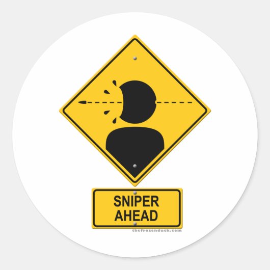 Sniper Ahead Warning Sign (Head Shot) Ronde Sticker (Voorkant)