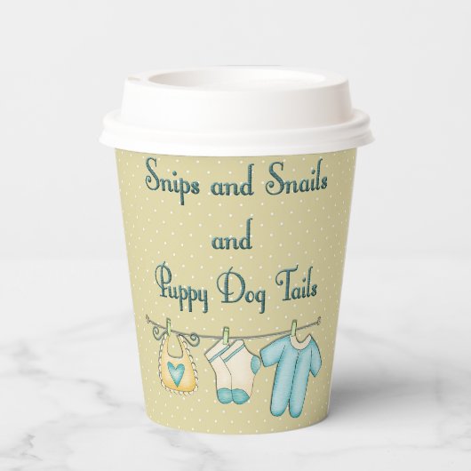Snippers, spijkers en spijkers, babykleding, lijn papieren bekers (Achterkant)