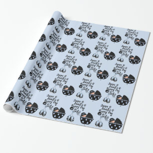 Snips en Slakken Zwarte en Blauwe Baby Shower Cadeaupapier