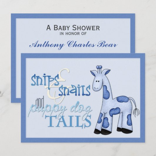 Snips & Slakken Baby Boy Blue Shower Kaart (Voorkant / Achterkant)