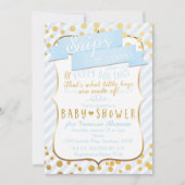 Snips & Snails Blauw & Goud Baby Douche Uitnodigin Kaart (Voorkant)