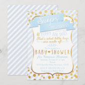 Snips & Snails Blauw & Goud Baby Douche Uitnodigin Kaart (Voorkant / Achterkant)