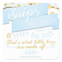 Snips & Snails Blauw Goud Gestreepte Favor Sticker