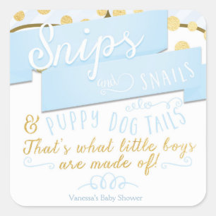 Snips & Snails Blauw Goud Gestreepte Favor Sticker